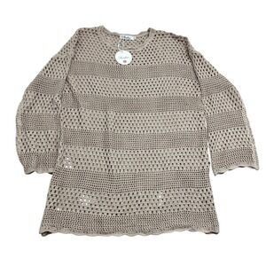 Prinbara Open Stitch Knit Crochet Red Sweater Women XL Boho Lightweight Layering